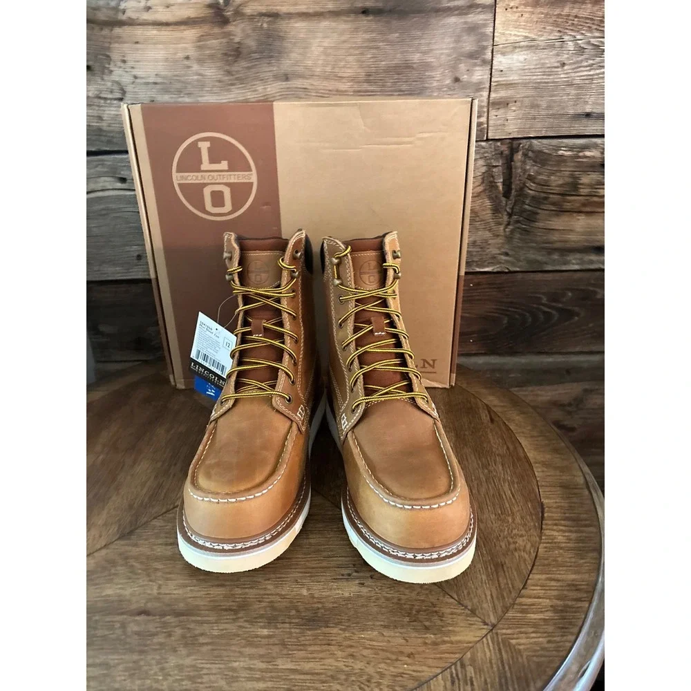 Lincoln Outfitters Mens Moc Steel Toe Work Boots Wheat Waterproof Leather Sz 12